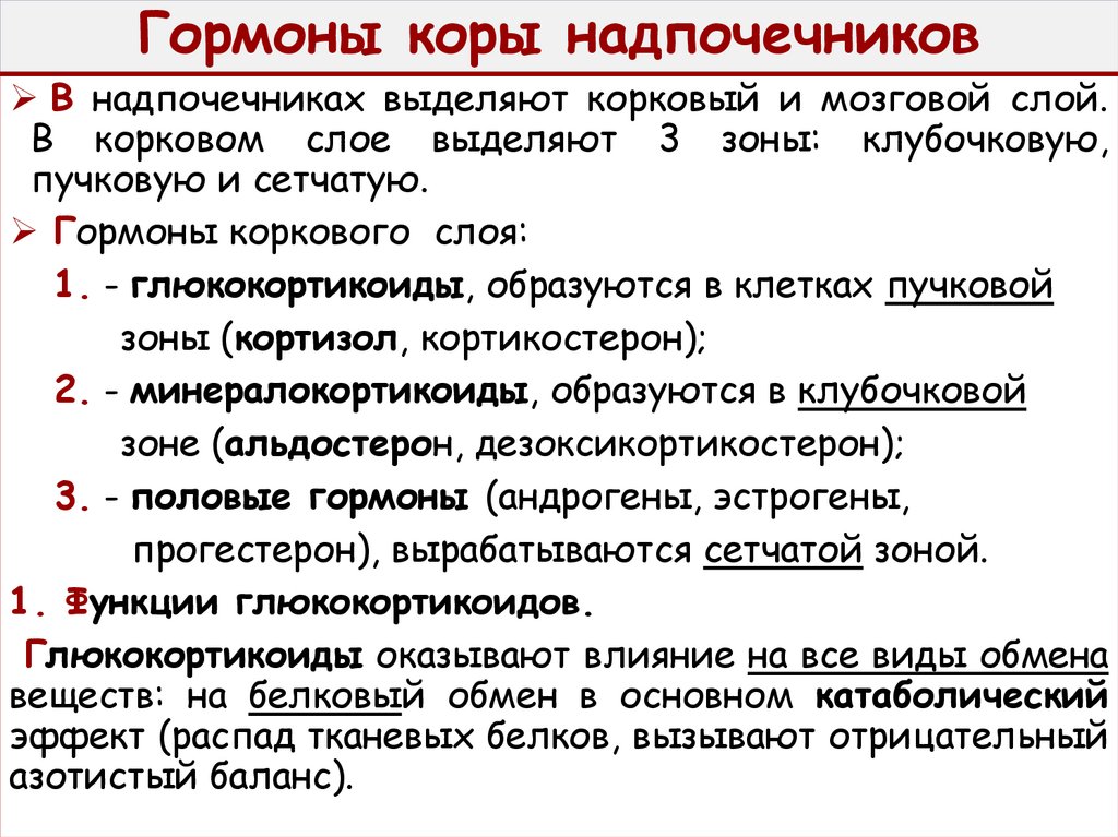 Гормоны мозгового и коркового слоя надпочечников