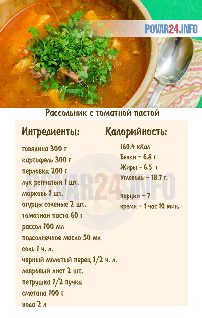 Калорийность супа мясная солянка