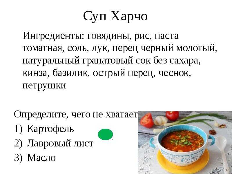 Схема приготовления супа харчо